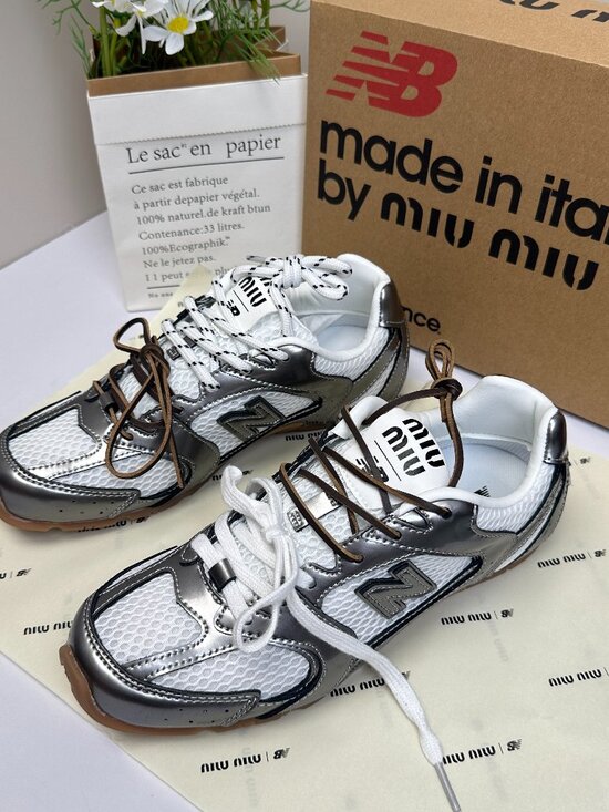 Miu Miu Shoes - Women's MIU MIU Stylish Shoes Thin-Soled Low-Top Casual Silver Shoes US9/EU39